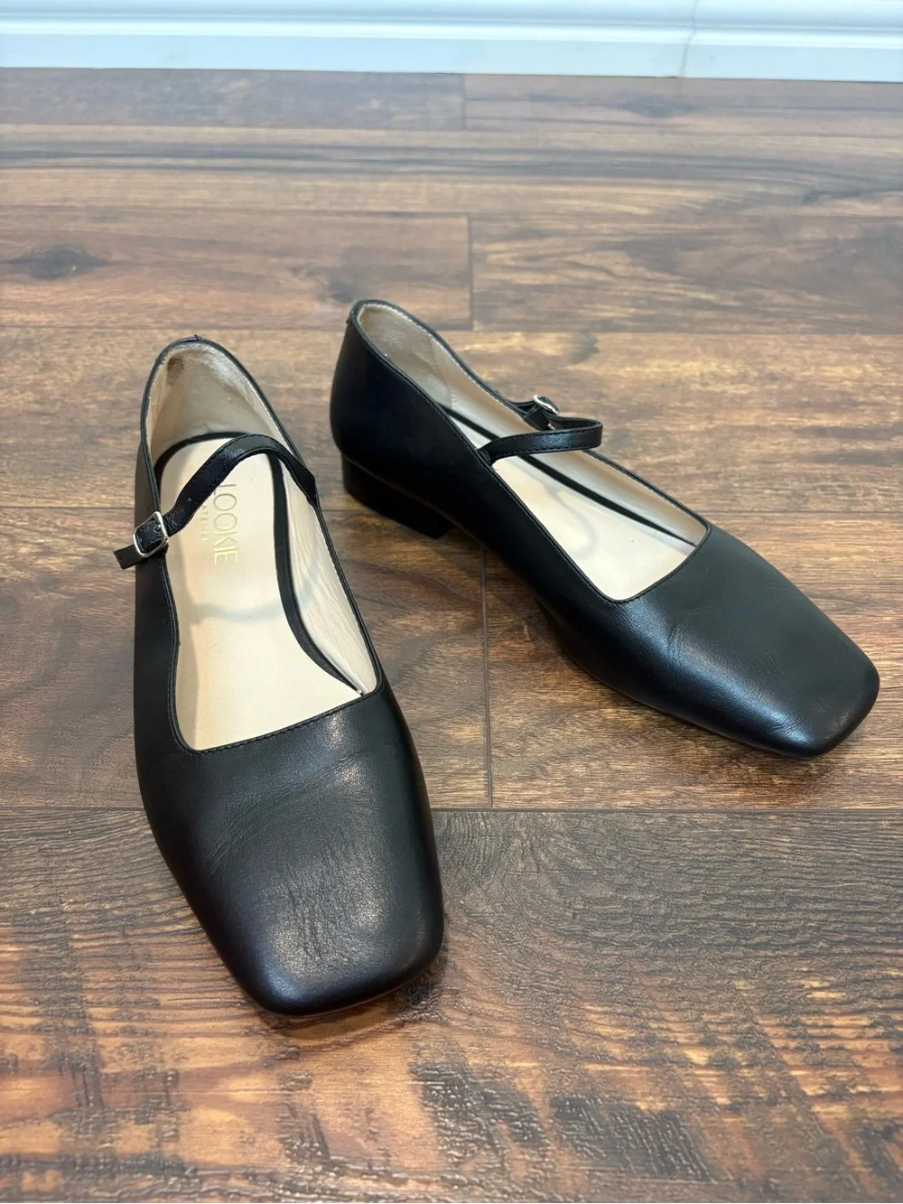 Lookie Atelier Mary Jane Flats Square Toe Black Leather Size 37